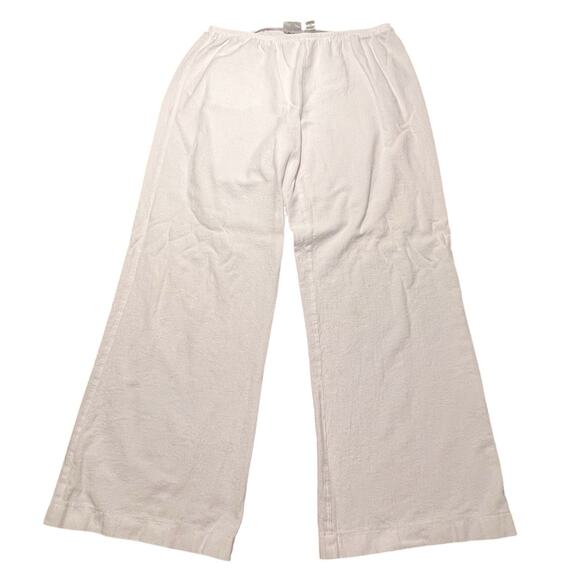 Chico's Wide Leg Pants White Textured Cotton Large Pull On Elastic Waist FLAW - Picture 1 of 15